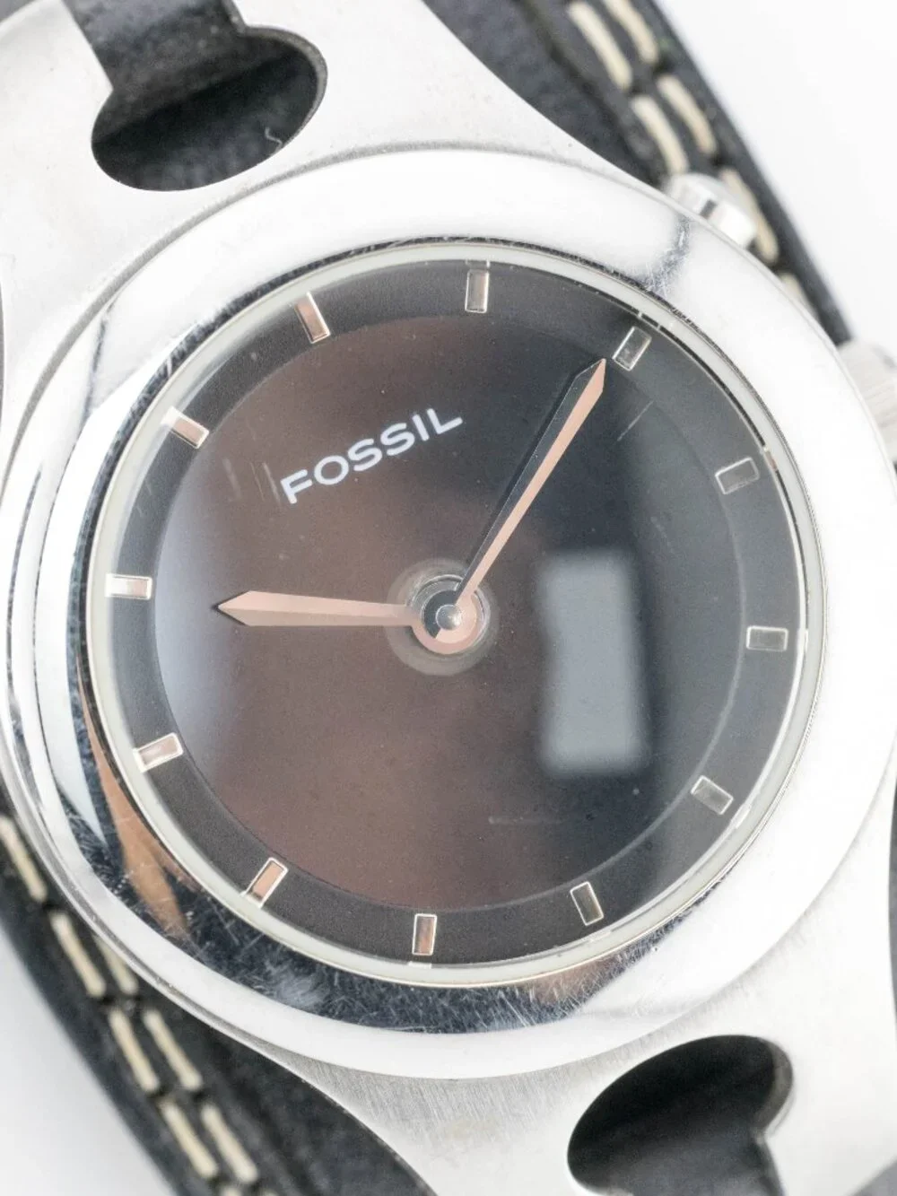 Fossil Leather Double Wrap Minimalist Quartz Analog Women's Watch New Battery